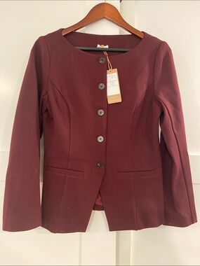 OGL Women's Burgundy Round-Neck Tailored Blazer